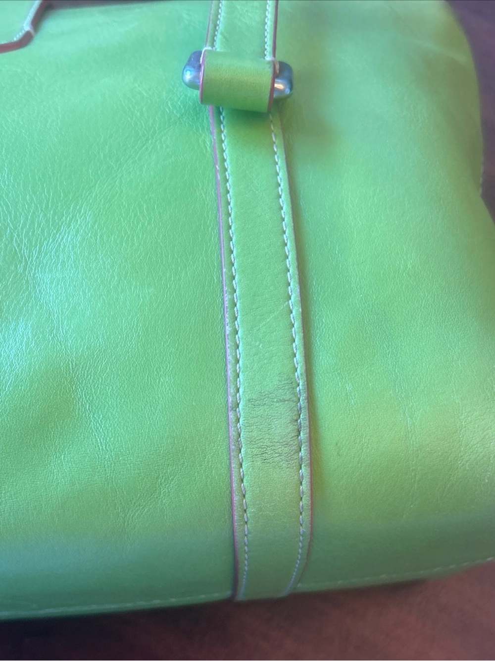 Dooney & Bourke Lime Heart Buckle Green & Pink Trim Shoulder Bag VTG - Picture 16 of 16